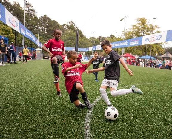 Young boys playing soccer