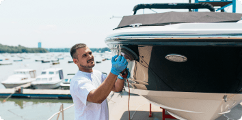 a man fixing a boat