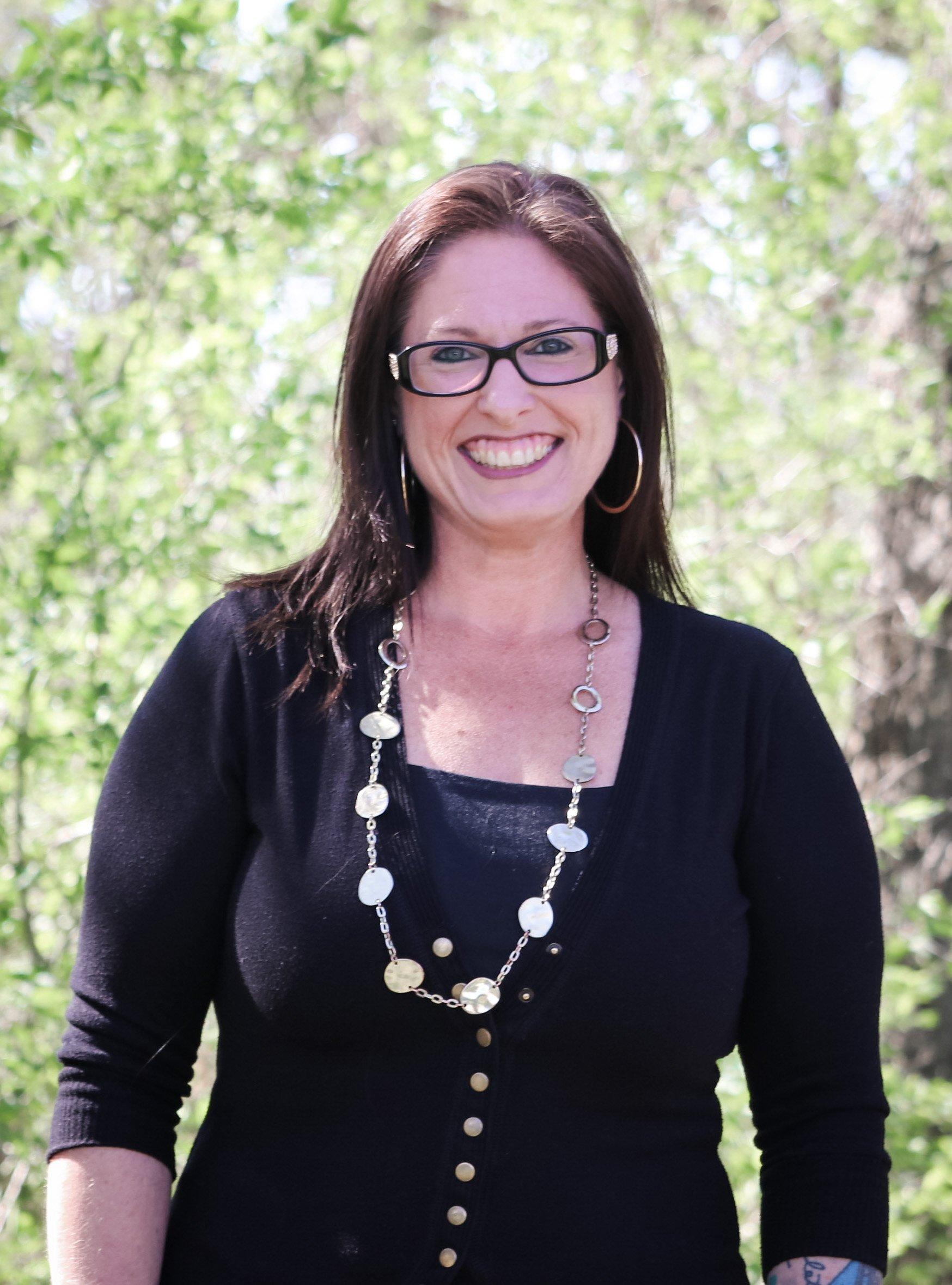 a woman wearing glasses