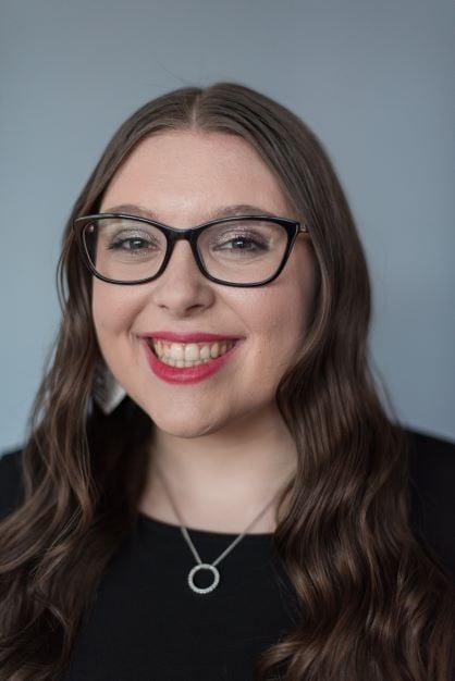 a woman wearing glasses