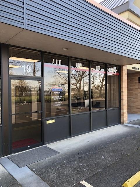 a building with glass doors