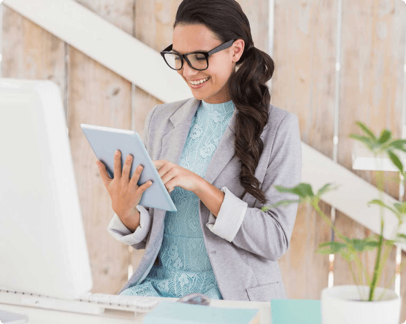 a woman with an iPad