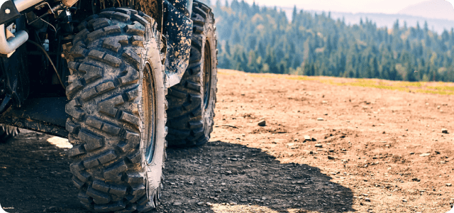 A closeup of an ATV tire