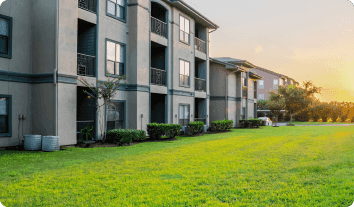 a building with a lawn in front